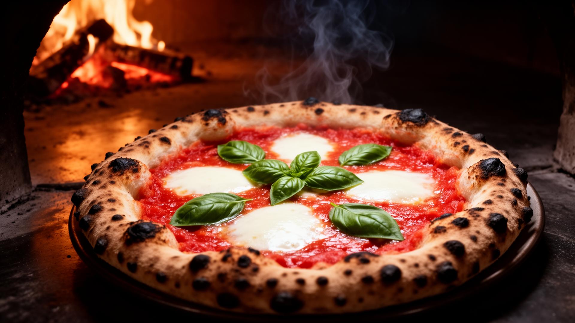 Pizza italiana auténtica recién salida del horno de leña